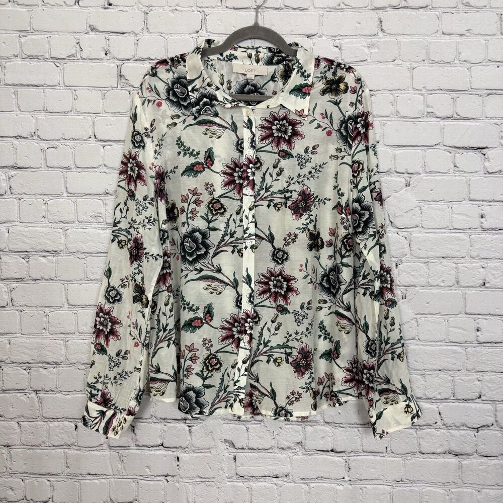 LOFT Long Sleeve Button Down Shirt Top Cotton Silk Dark Floral Botanical XXL NWT